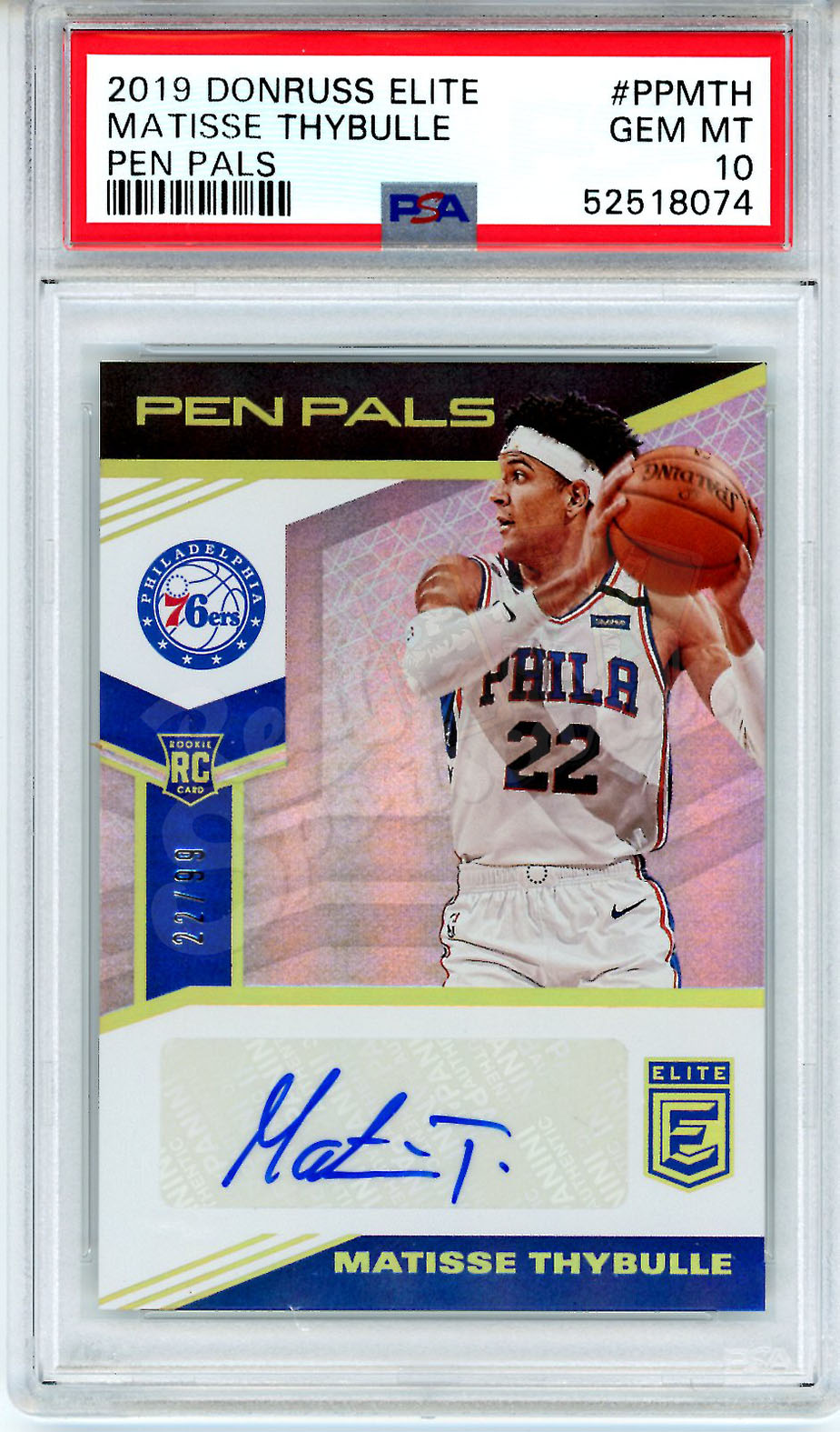 2019 Donruss Elite Matisse Thybulle PPMTH Pen Pals 22 99 PSA 10