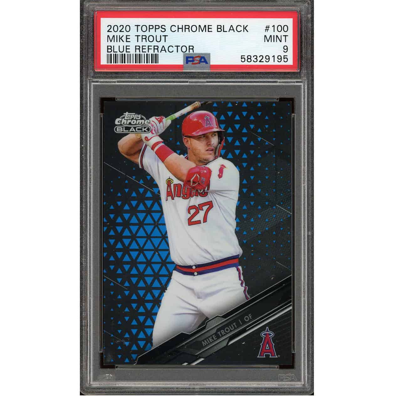 2020 Topps Chrome Black Mike Trout #100 Blue Refractor 14/75 PSA 9